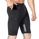 BROKIG Men's Stripe Gym Shorts,Thigh Mesh Fitness Running Shorts Slim Fit Sport Shorts with Zip Pocket(Black,X-Large)