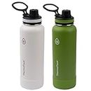 ThermoFlask Double Wall Vacuum Insulated Stainless Steel Water Bottle, 40 Ounce, 2-Pack, Arctic/Grasshopper