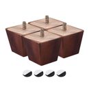 Piernas de muebles, juego de 2 pulgadas (50 mm) de 4 patas cuadradas de sofá de madera maciza, marrón