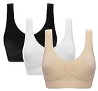 Vermilion Bird Women's 3 Pack Seamless Comfortable Sports Bra with Removable Pads 3XL/Shirt Size 16W18W Black &White &Nude