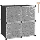 C&AHOME Cube Storage Organizer with Doors, 4-Cube Shelves, Closet Cabinet, DIY Plastic Modular Bookshelf Ideal for Bedroom, Living Room, 24.8" L x 12.4" W x 24.8" H Black SHS04B-DOOR