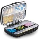 Travel Pill Organizer Large Portable Medication Organizer, Fullicon Oversize 8 Compartment Pill Box, Vitamin Travel Case Pill Holder - Airtight & Moistureproof (Black)
