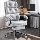 Blisswood Executive Office Chair With Footrest & Lumbar Support Ergonomic Recliner Computer Desk Chair Adjustable Back Rest Heavy Duty 360° Swivel Gaming Chair (Light Grey)