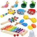 Toddler Musical Instruments Toys , Wooden Percussion Instruments for Kids Preschool Educational - White
