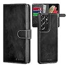 PULOKA Samsung Galaxy S21 Ultra PU Leather Wallet Flip Case Cover with Detachable 2 in 1 Function – Black