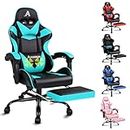 ALFORDSON Gaming Chair with Massage and 150° Recline, Ergonomic Executive Office Chair PU Leather with Footrest, Height Adjustable Racing Chair with SGS Listed Gas-Lift, 180kg Capacity (Vogler Cyan)