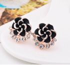 Elegant Black  Flower Stud Earrings with Crystal Embellishment for Women Jewelry
