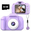 Upgrade Kids Selfie Camera, Christmas Birthday Gifts for Girls Age 3-9, HD Digital Video Cameras for Toddler, Portable Toy for 3 4 5 6 7 8 Year Old Girl with 32GB SD Card (Purple)