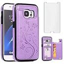 Phone Case for Samsung Galaxy S7 with Tempered Glass Screen Protector Card Holder Wallet Cover Stand Flip Leather Cell Accessories Glaxay S 7 Galaxies 7s Gaxaly GS7 SM-G930V G930A Cases Women Purple