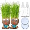Grass Head Doll, Growing Grass Head Doll, Grass Head Doll Plant with Trays & Spray Bottles, Grass Head Growing Kit for Kids Office Garden Decoration Supplies (Straw Doll-2PCS)