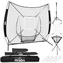 Hrabn 7x7' Portable Softball & Baseball Net Set for Hitting and Pitching with Batting Tee Ball Caddy Strike Zone Target and Carry Bag Baseball Training Equipment for Youth Adult Sport Practice（Black）
