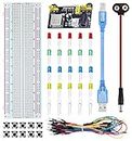 Youmile Breadboards Starter Kit per Arduino con Breadboard a 830 Punti, Modulo di Alimentazione Breadboard, Cavo di Salto, Diodo LED Multicolore, Interruttore Tattile, Cavo USB