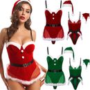 US Womens Mrs Santa Claus Christmas Cosplay Costume Outfit Bodysuit + Apron Hat