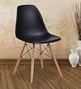 Finch Fox Eames Replica Dining Chair/Cafeteria Chair/Cafe Chair/Armless Side Chairs Molded ABS Plastic with Wood & Black Accents Iconic American Mid-Century Styling (Black) Color