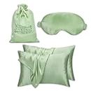 Homerz Premium Set of 2 Satin Silk Pillow Covers, 18 x 28 inch Size, Free Eye Mask in Pouch, Best in Class for Hair and Skin(Green)