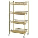 Coswe Gold Rolling Cart, 4 Tier Metal Rolling Utility Cart Storage Cart with Wheels Home Kitchen Bedroom Office Storage Trolley Serving Cart Mobile Storage Cart