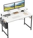 MUTUN Computer Desk with Adjustable Monitor Stand, 39 inch Home Office Desks with Monitor Shelf, 2-Tier Writing Table for Bedroom, Workstation Study Desk with Storage Bag, White