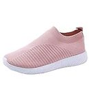 Chaussures Femme Ete Confortable Pas Cher Soldes Baskets Basses Plate Running Jogging Sport Respirant Mesh Chaussette Fille Tennis Sneakers Rose