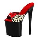 Femmes Sexy Leopard Bow Peep Toe Sandales À Talons Hauts 20CM Stiletto Mules Pompes Sexy Stripper Club Pole Dancing Party chaussures Taille 34-46,Rot,35 EU