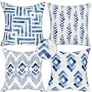 famibay Outdoor Pillows for Patio Furniture Decorative Outdoor Pillow Covers 18x18 Waterproof Blue Watercolor Outdoor Throw Pillows Set of 4, Covers Only