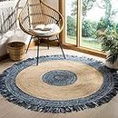 TOO GUDD Denim Sunflowers Carpet Handwoven Natural Jute Cotton Braided Carpet Mats | Reversible Floor Covering Carpets Rug Mat | Anti Slip Backing Heavy Carpet for Living Room (120 x 120 cm)