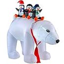 WeRChristmas Inflatable Christmas Polar Bear with 3 Penguins Decoration, White, 6 ft