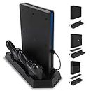Charging Station Stand with Cooling Fan for Playstation 4/PS4 Slim/PS4 Pro, 3 in 1 PS4 Vertical Stand with Dual PS4 Dualshock Controller Charger Port and Charging Status Indicator Light