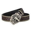 Maxtonser Western Leathers Buckle Belts Cowboy Metal Buckle Belt Floral Engraved Buckle Belt for Men Jeans Decoration,Waist Belt