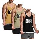 Men's 3 Pack Gym Workout Bodybuilding Printed Muscle Stringer Extreme Y Back Fitness Tank Tops Black & Yellow & Green S