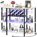 Unikito Bar Table Cabinet with Charging Station,Wine Rack Table with LED Light and Storage, Freestanding Floor Bar Cabinet for Liquor and Glasses for Home Kitchen Dining Room, White