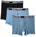 NAUTICA Men's 3-pack Classic Underwear Cotton Stretch Boxer Briefs, Black/Aero Blue/Anchor Printaero Blue, Large UK