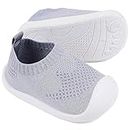 Baby First Walking Shoes 1-4 Years Kid Shoes Boys Girls Trainers Toddler Infant Soft Sole Non Slip Cotton Mesh Breathable Lightweight Slip-on Sneakers Indoor Outdoor Size 3 Grey
