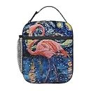 cromcu Insulated Lunch Box for Girls Women Kids Flamingo Lunch Box for Work,Picnic,School,Travel,Hiking, Beach or Fishing Polyester Flamingo Lunch Bag Flamingo Van Gogh Style