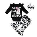 Baby Girl Clothes Newborn Cow Letter Ruffle Romper Bell Bottom Pants Headband Set 3PCS Fall Clothes Black 0-3 Months
