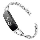TRUMiRR Compatible Inspire/Inspire HR/Inspire 2/Inspire 3 Band Women, Solid Stainless Steel Watchband Jewelry Strap Feminine Cuff Bracelet for Fitbit Inspire 3 / Inspire 2 / Inspire HR Smart Watch