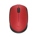 Logitech M170 Mouse - Optical - Wireless - Radio Frequency - Red - USB - Computer - Scroll Wheel -