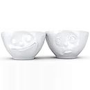 FIFTYEIGHT PRODUCTS TASSEN Medium Porcelain Bowl Set No. 2, Happy & Oh Please Face, 6.5 oz. White (Set of 2 Bowls)