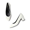 Marc Loire Women’s Self Design Comfortable Slip-on Casual Pointed Toe Block Pumps Heels (White, Numeric_6)
