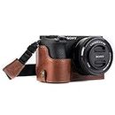 MegaGear MG1204 Sony Alpha A6500 Ever Ready Genuine Leather Camera Half Case and Strap - Dark Brown