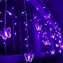 SHHE Fairy Lights 1.5M x 0.5M 48 LED Butterfly Curtain Lights String 230V UK Plug 8 Modes Indoor Outdoor Use for Party Wedding Christmas Holiday Decoration Lighting(Purple)