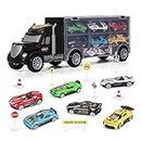 m zimoon Car Transporter Truck Toy, Transport Car Carrier Truck Toy Set with 8pcs Accessories and 6pcs Mini Metal Cars Gift for 3-12 Years Old Boys Girls Children