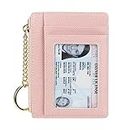 Women's Slim Minimalist Card Holder Coin Changes Purse Keychain Front Pocket Wallet with ID Window, Pink ID