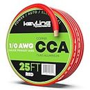 1/0 Gauge Wire - 25ft Red | 1/0 Gauge Amp Wire, Battery Cable, Marine Speaker Wire, Solar Cables for RV Trailer, Car Audio Speaker Cable, 8 AWG Automotive Wire Copper Clad Aluminum (CCA)
