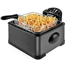 Chefman 4.3 Liter Deep Fryer with Basket for Home Use, XL Jumbo Fry Basket Strainer, Adjustable Temperature & Timer Fish Fryer, Chicken Fryer, French Fry Maker, Gifts for Cooks, Black Stainless Steel