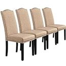 Yaheetech Dining Chairs Set of 4 Kitchen Chairs Upholstered Fabric Chairs with High Back and Solid Wood Legs for Dining Room and Kitchen, Khaki