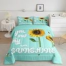 Erosebridal Sunflower Quilt King, You are My Sunshine Comforter Set for Adult Teens Kids, Yellow Yee Floral Duvet Insert, Mint Green Farmhouse Soft Bedding Set with 2 Pillow Cases