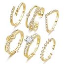 6 Pcs Gold Knuckle Rings Set for Women Girls,Vintage Chunky Stackable Adjustable Finger Ring Sets, Dainty Trendy Fashion Layering Eternity Thumb Ring Pack,Perfect Anniversary Birthday Jewelry Gift