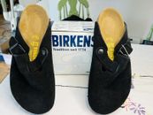 Nuevo Birkenstock Boston 37 UE Unisex Adultos Negro Gamuza Cuero Zapatos Sandalia Nuevo en Caja