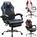 HLDIRECT Gaming Chair, Ergonomic Gaming Chairs for Adults, Video Game Chair with Footrest, Gamer Computer Chair with Headrest and Lumbar Support, Swivel PU Leather Office Chair, Black & Blue