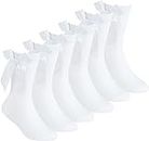 ITRAT® 3 Pairs Ankle Socks with Bow for Kids Girls School Uniform Party Casual Wear Cotton Rich Back to School Mid Calf Socks (4-6 White)